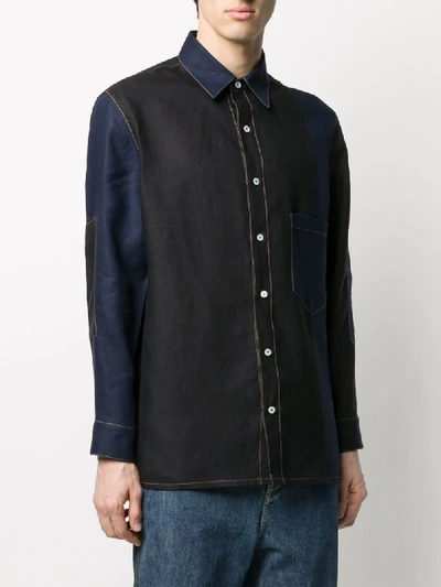 Shop Loewe Contrast-stitch Panelled Shirt In Blue