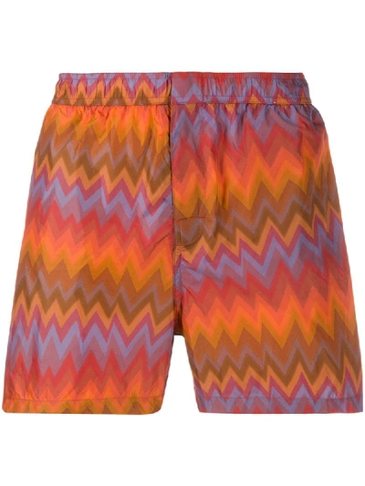 Shop Missoni Zig Zag Swim Shorts In Orange