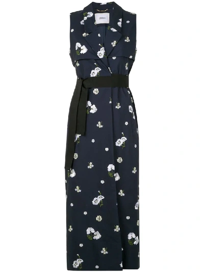 Shop Erdem Rian Floral-embroidered Sleeveless Coat In Blue