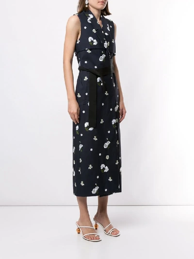 Shop Erdem Rian Floral-embroidered Sleeveless Coat In Blue