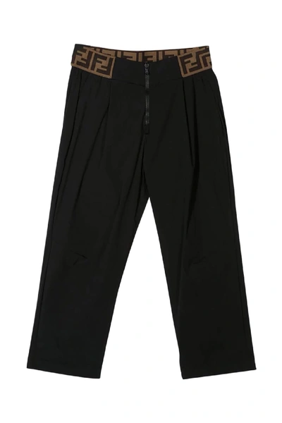 Shop Fendi Kids Pants With Ff Band In Nero