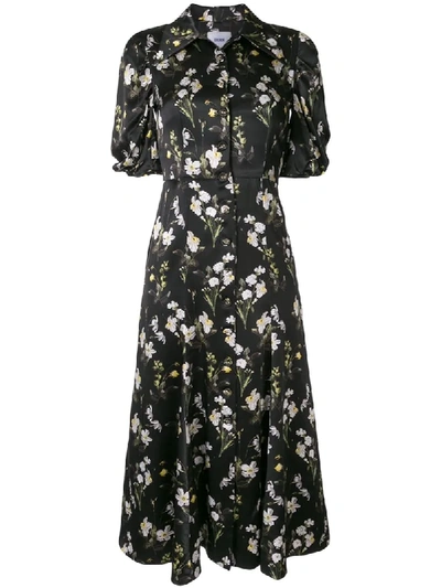 Shop Erdem Gisella Daffodil-print Silk Dress In Black