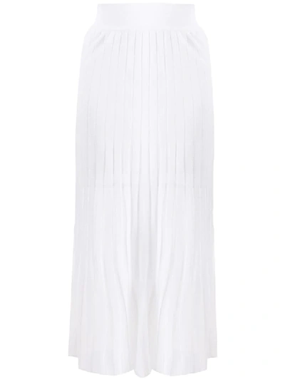 Shop Balmain Pleated Knitted Skirt In White