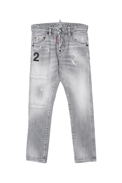 Shop Dsquared2 Kids Jeans With Application In Grey