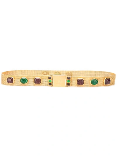 Pre-owned Chanel 1996 Stone-embellished Metallic Belt In Gold