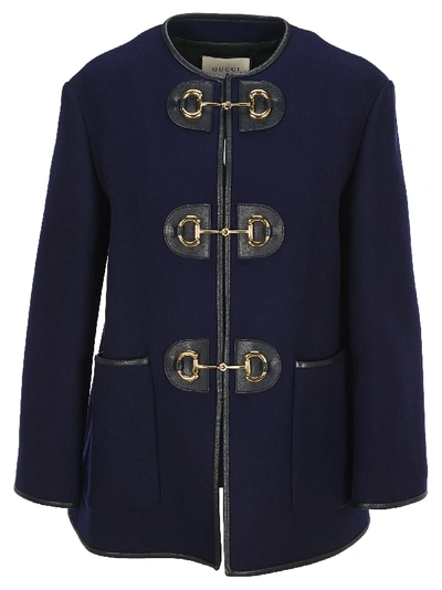 Shop Gucci Horsebit Military Jacket In Navy Blue