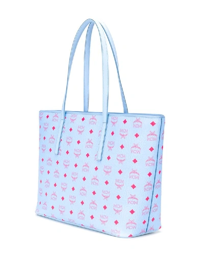 Shop Mcm All-over Logo Print Tote Bag In Blue