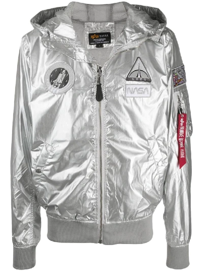 Shop Alpha Industries X Nasa Metallic Hooded Jacket In Silver