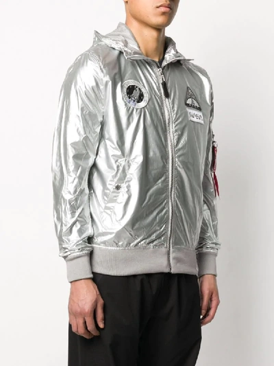 Shop Alpha Industries X Nasa Metallic Hooded Jacket In Silver