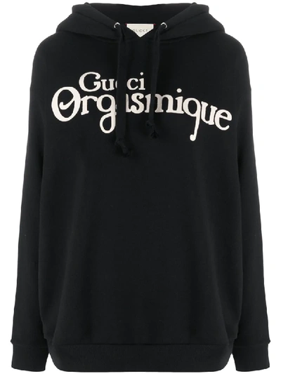 Shop Gucci Orgasmique Print Hoodie In Black