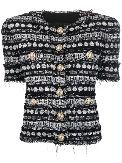 Shop Balmain Sequin Detail Tweed Jacket In Black