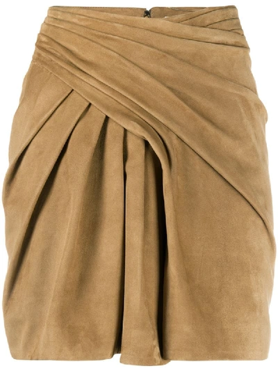 Shop Saint Laurent Draped Mini Skirt In Brown