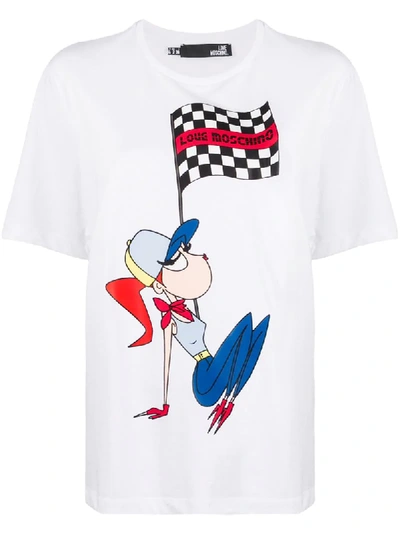 Shop Love Moschino Logo Flag T-shirt In White