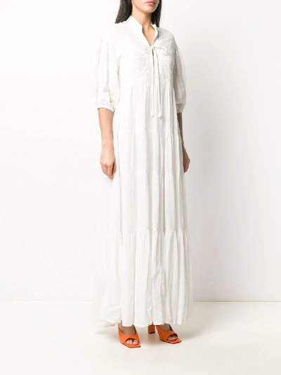 Shop Pinko Embroidered Tiered Maxi Dress In White