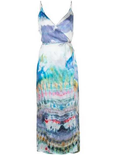 Shop Amiri Watercolour-print Wrap Dress In Blue
