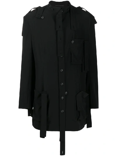 Shop Yohji Yamamoto Strap Detail Coat In Black