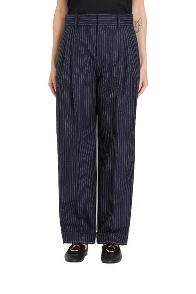 Shop Chloé Pinstriped Trousers In Ink Navy