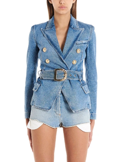 Shop Balmain Jacket In Fc Bleu Jean Clair