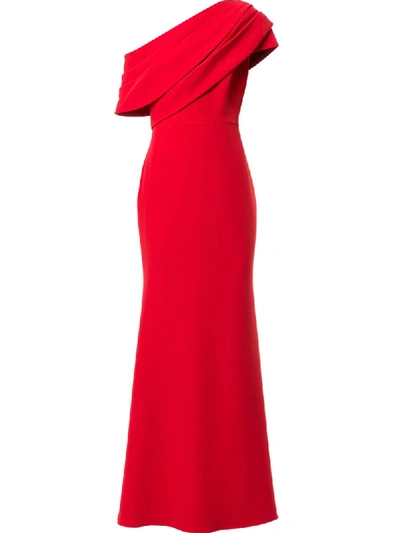 Shop Badgley Mischka One-shoulder Draped Dress In Red