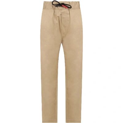 Shop Burberry Biege Pants With Colorful Stripes For Boy In Beige