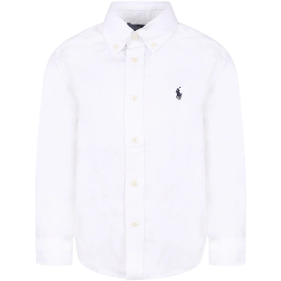 Shop Ralph Lauren White Shirt For Boy With Blue Iconic Pony