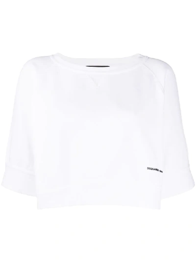 Shop Dsquared2 Logo Print Cropped Sweatshirt In White