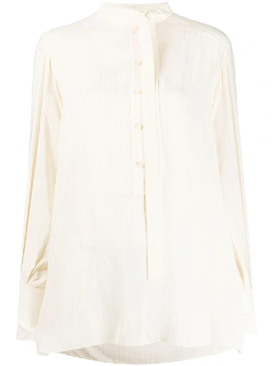 Shop Chloé Striped Pussy-bow Blouse In Neutrals