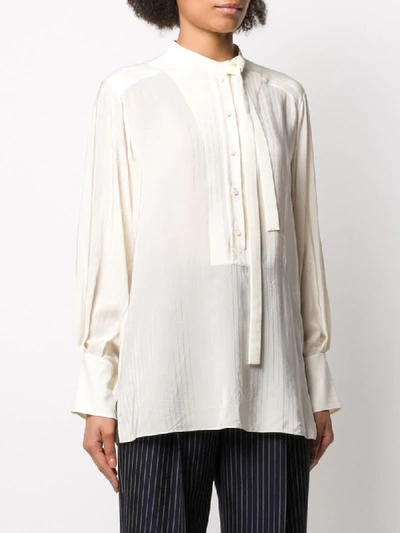 Shop Chloé Striped Pussy-bow Blouse In Neutrals
