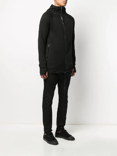 Shop Army Of Me Longline Zipped Front Hoodie In Black