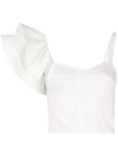 Shop Pinko Ruffled-shoulder Tank Top In White