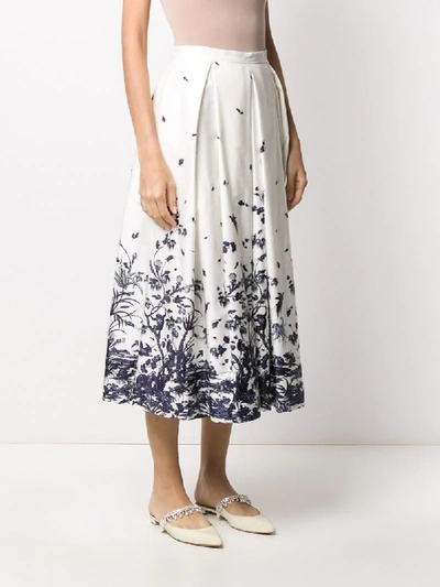 Shop Erdem Elena Floral Graphic Print Midi Skirt In White