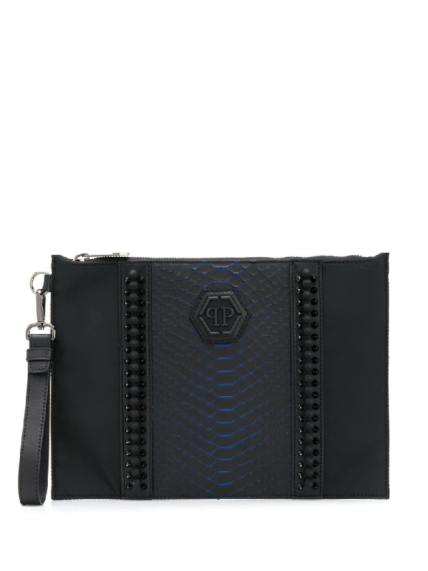 navy snakeskin clutch bag