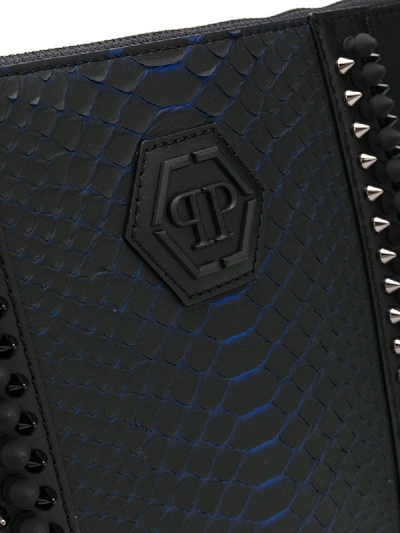 Shop Philipp Plein Snakeskin Effect Panel Clutch Bag In Black