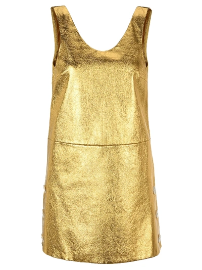 Shop Prada Laminated Nappa Leather Mini Dress In Gold