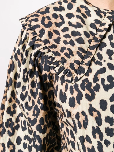 Shop Ganni Leopard Print Puff-sleeve Dress In Brown