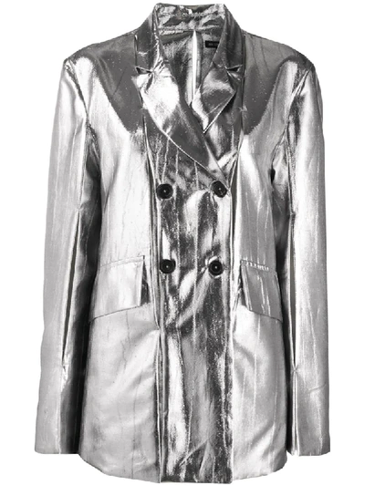 Shop Ann Demeulemeester Metallic-print Double Breasted Blazer In Silver