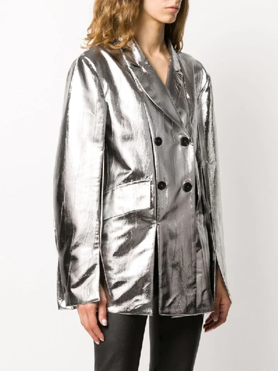 Shop Ann Demeulemeester Metallic-print Double Breasted Blazer In Silver