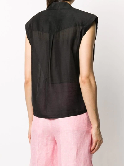 Shop Remain Double Breasted Sleeveless Organza Top In Black