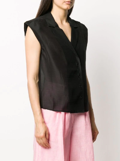 Shop Remain Double Breasted Sleeveless Organza Top In Black