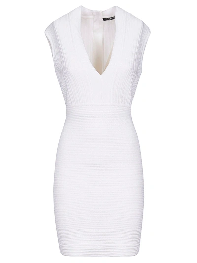 Shop Balmain Rear Zip V-neck Dress In White