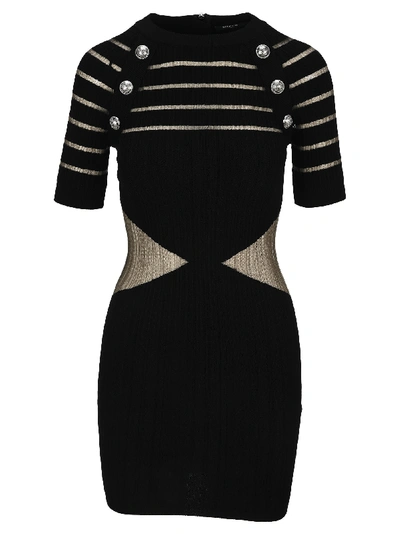 Shop Balmain Knit Dress With Sheer Panels In Black
