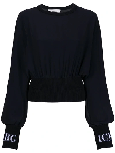 Shop Iceberg Knitted Logo Cuff Blouse In Black