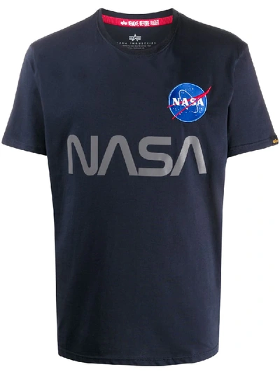 Shop Alpha Industries Nasa Embroidered T-shirt In Blue