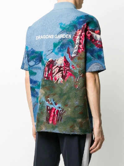 Shop Valentino Red Dragon Embroidered Knitted Shirt In Blue