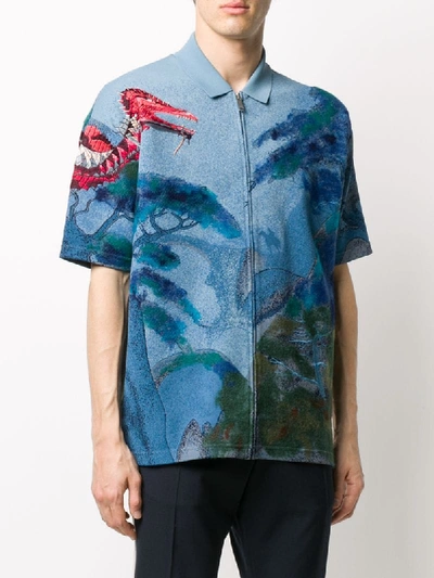 Shop Valentino Red Dragon Embroidered Knitted Shirt In Blue