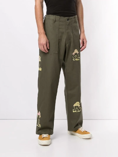 Shop Brain Dead Embroidered Detail Trousers In Green