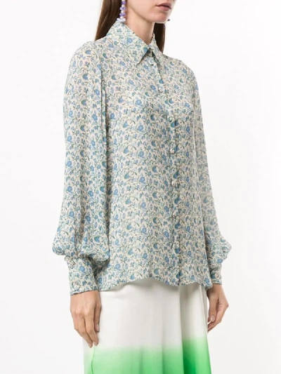 Shop Luisa Beccaria Floral Pattern Long Sleeve Shirt In Blue