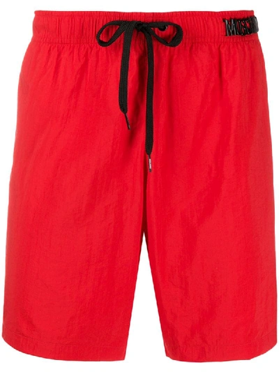 Shop Moschino Logo-plaque Swim Shorts In Red