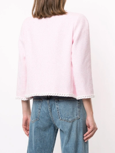 Shop Edward Achour Paris Embellished Tweed Jacket In Pink