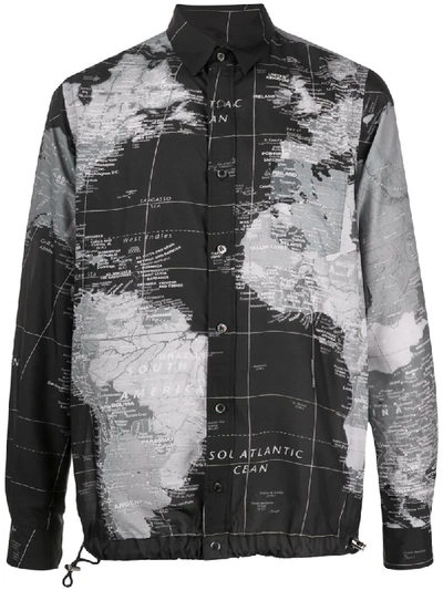 Shop Sacai Long Sleeve World Map Print Shirt In Black